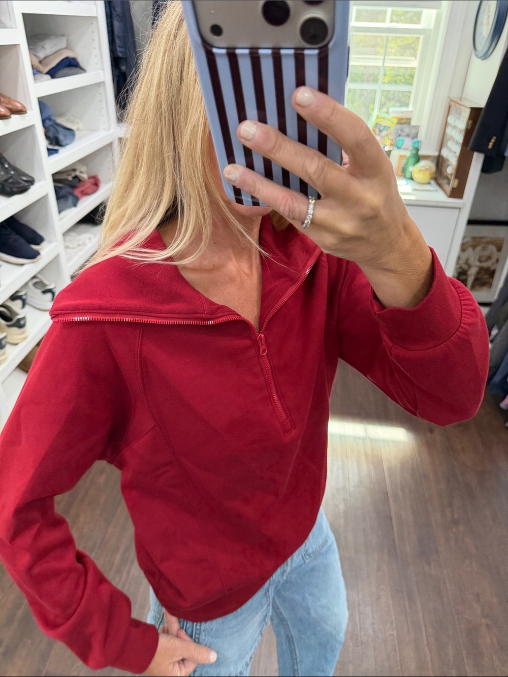 Amazon Women's Red Half-Zip Pullover Sweatshirt XS - Picture 4 of 8